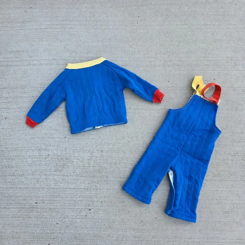 Vintage 80s Baby Quilted Outfit Set Carter’s Blue Overalls Jacket Blue #34